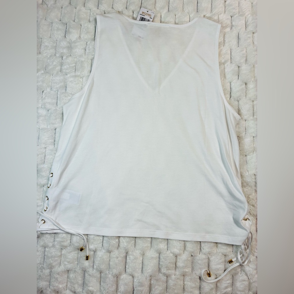 Michael Kors White Loose Fit Sleeveless Cutout Blouse - Size L - Picture 4 of 11